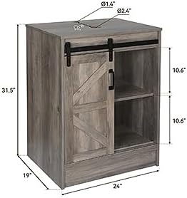 24" Farmhouse Bathroom Vanity with Sink, Bathroom Storage Cabinet with Sliding Barn Doors & Metal Handle, Freestanding Vanity with Tempered Bluish Brown Round Glass Vessel Sink Combo Set