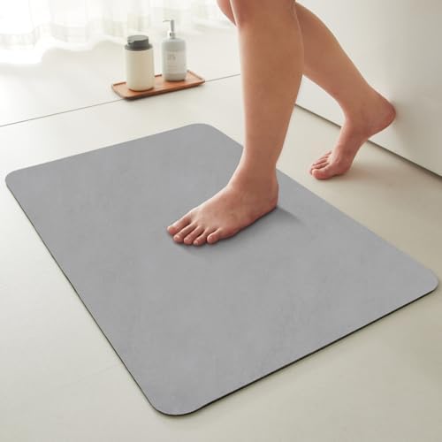 TYUU Thin Bath Mat, Large Bathroom Rugs Non Slip Washable, 36x48 Light Grey