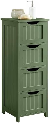 Yaheetech Bathroom Storage Cabinet, 12" W Slim 4-Drawer Design, Green