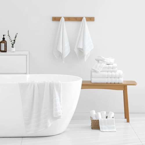 16-Piece Bath Towels Set, 100% Cotton Thick Soft Highly Absorbent Durable, Quick Dry, Bathroom Towels Set (4 Bath Towels, 4 Hand Towels, 8 Washcloths) - Perfect for Daily Use