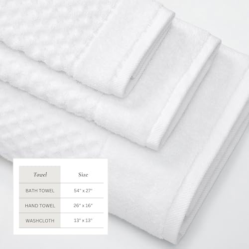 Great Bay Home Bath Towels - 100% Cotton 6 Piece Towel Set - Diamond Waffle Weave - Absorbent, Durable, Quick-Dry Towels for Bathroom (Optic White)