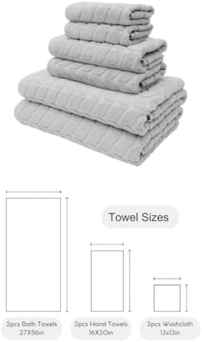 BAGNO MILANO Turkish Cotton Bath Towels, Hand Towels - Soft Plush Jacquard Collection - Highly Absorbent Towel Set (Light Grey, 6 pcs Towel Set)