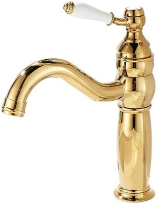 360° Rotatable Vintage Brass Bathroom Faucet - Short Single Handle Mixer Tap - Golden Sink Mixer for Kitchen & Bathroom, Stylish & Design