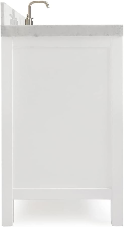 ARIEL Cambridge 60-inch Bathroom Vanity with Sink,Solid Wood, 2-inch Italian Carrara Marble Countertop, Single Rectangular Porcelain Sink, 2 Soft Closing Doors, 9 Dovetail Drawers, White