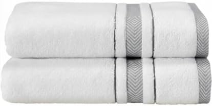 Bath Towels Set for Bathroom – Luxury 2-Piece Cotton Towels (55''x28''), Soft Absorbent & Quick Dry, 600 GSM Bath Towels for Bathroom, Hotel Spa Quality (White/Grey, 2-Bath Towel Set)