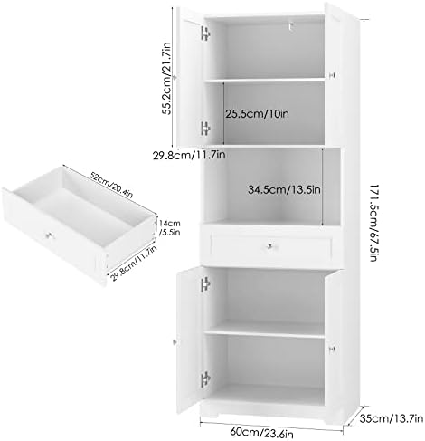HIFIT Tall Bathroom Storage Cabinet with Drawer, Modern Linen Cabinet,White