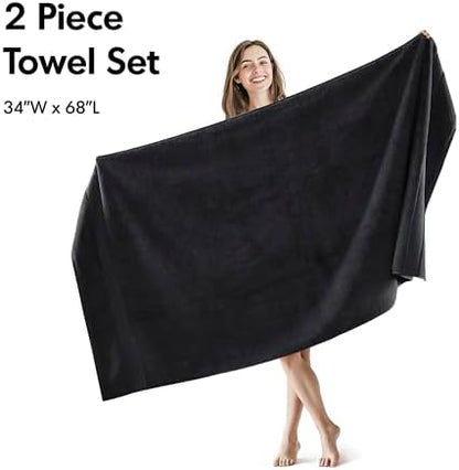 Madison Park Cotton Bath Sheet 2 Piece Oversized, 800GSM, 34" x 68" Black