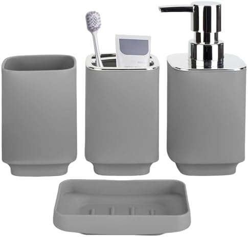 RRM Bathroom Accessories Set 4 Piece, Grey Boho Bathroom Decor