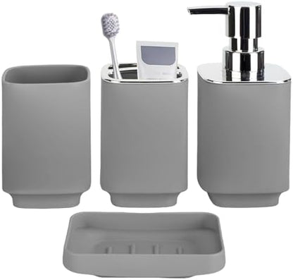 RRM Bathroom Accessories Set 4 Piece, Grey Boho Bathroom Decor