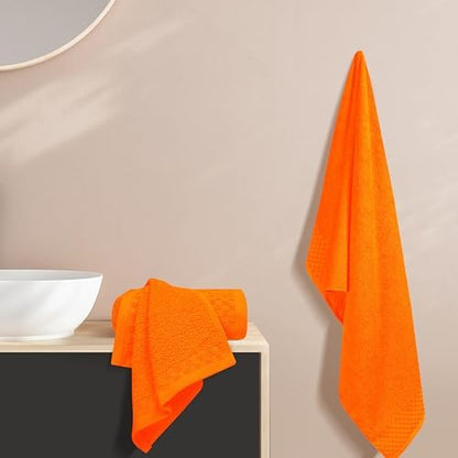 MyOwn Ultra Soft 3 Pack Cotton Towel Set, Contains a Bath Towels 28x55 inch, a Hand Towels 16x24 inch & a Wash Coths 12x12 inch, Ideal Everyday use, Compact & Lightweight - Orange