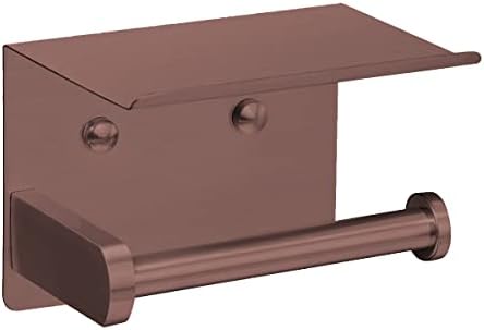 VAEHOLD Self Adhesive Toilet Paper Holder with Phone Shelf Stainless Steel Wall Mounted Toilet Paper Roll Holder - Rustproof and Bathroom Washroom Tissue Roll Holder with Shelf - Red Copper