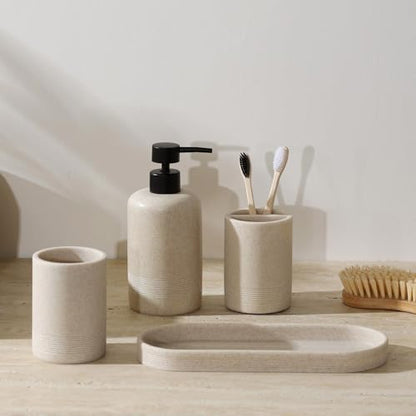 Bathroom Accessories Set, Simple Sandstone Look, Beige, 4 PCS