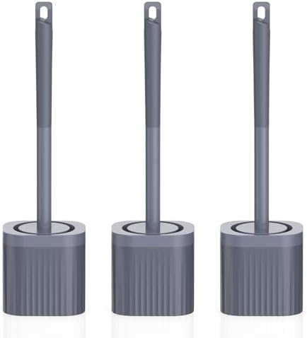 Toilet Bowl Brush and Holder, 3 Pack Compact Toilet Brush Set with Nylon Bristles Toilet Brush Hidden Scrubber Brushes for Bathroom Cleaning—Blue