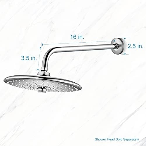 OFFO Shower Arm with Flange, 16 in Wall Mount Replacement Angle Shower Head Arm Wall-Mounted For Fixed Shower Head & Handheld Showerhead, Chrome