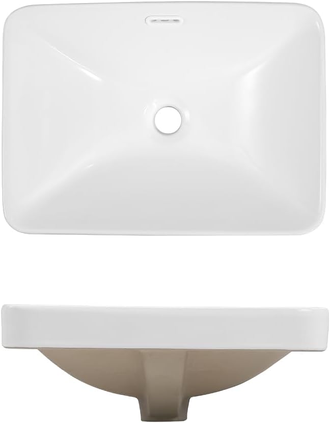 Bathroom Rectangle Vessel Sink 18" x 13" Rectangle Semi Recessed Sink White Drop in Square ceramic Sink with Overflow Modern Sinks Bowl Vanity Above Counter Basin