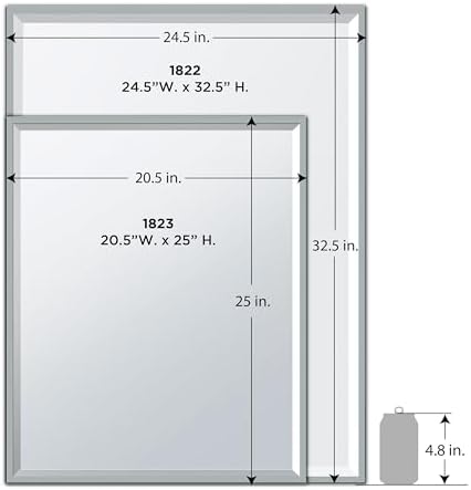 Gatco 1823 Bathroom Wall Mirror, 25" H x 21" W Modern Mirror for Living Room, Vanity, Slim Design Beveled Framed Rectangle Chrome - Hangs Horizontal or Vertical with Easy Mount Safety Bracket