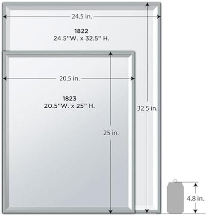 Gatco 1823 Bathroom Wall Mirror, 25" H x 21" W Modern Mirror for Living Room, Vanity, Slim Design Beveled Framed Rectangle Chrome - Hangs Horizontal or Vertical with Easy Mount Safety Bracket