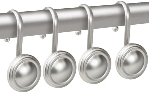 CHICTIE Nickel Shower Curtain Hooks Rings, Decorative Silver Shower Hook for Shower Curtain, Rustproof Modern Shower Rings Hangers for Bathroom Curtains Rods, Set of 12