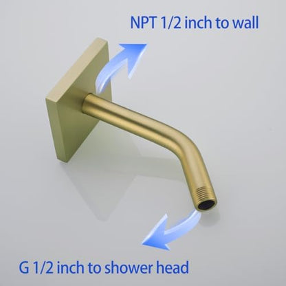 Stainless Steel Shower Arm Wall Mounted Shower Head Extension Pipe Bathroom Accessories 6 Inch Brushed Gold,SW-91018-6BG-SQ.
