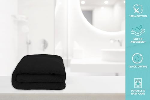 Bath Towels Bulk Set of 12 – 24" x 48" – 100% Cotton Terry, Soft, Quick-Dry & Highly Absorbent – Black Towels for Bathroom, Spa, Gym, Hotel, Pool & Everyday Use