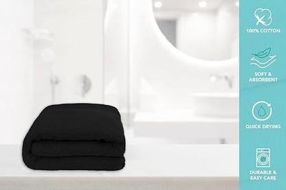 Bath Towels Bulk Set of 12 – 24" x 48" – 100% Cotton Terry, Soft, Quick-Dry & Highly Absorbent – Black Towels for Bathroom, Spa, Gym, Hotel, Pool & Everyday Use