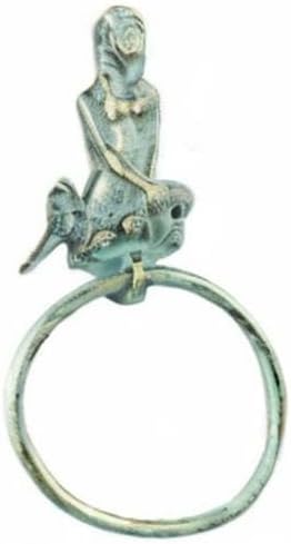 Antique Bronze Cast Iron Mermaid Towel Holder 8.5 Inch - Mermaid Decoration - Metal Wall Art