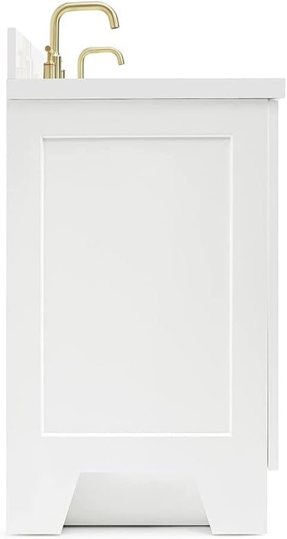 ARIEL Taylor 72-inch Bathroom Vanity with Sink,Solid Wood, 1.5-inch Pure White Quartz Countertop & Backsplash, Double Rectangular Porcelain Sink, 4 Soft Closing Doors, 6 Dovetail Drawers, White