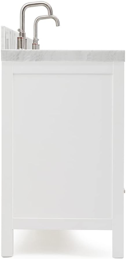 ARIEL Cambridge 72-inch Bathroom Vanity with Sink,Solid Wood, 2-inch Italian Carrara Marble Countertop, Double Rectangular Porcelain Sink, 4 Soft Closing Doors, 6 Dovetail Drawers, White