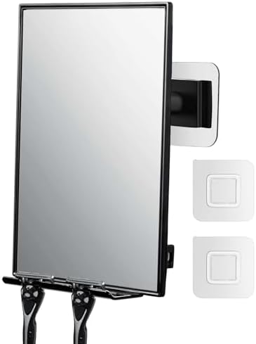 LFOYOU Shower Mirror for Shaving & Washing Your Face with a Squeegee - Built-in Two Razor Holder, 360°Rotation Adjustable Shaving Bathroom Mirror - Easy Install, Home Shower Accessory(Not Fogless)