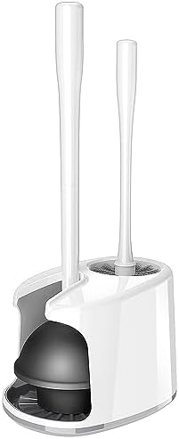 MR.SIGA Toilet Plunger and Brush with Holder for Toilet Cleaning, White