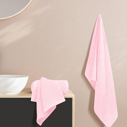 MyOwn Ultra Soft 3 Pack Cotton Towel Set, Contains a Bath Towels 28x55 inch, a Hand Towels 16x24 inch & a Wash Coths 12x12 inch, Ideal Everyday use, Compact & Lightweight - Pink