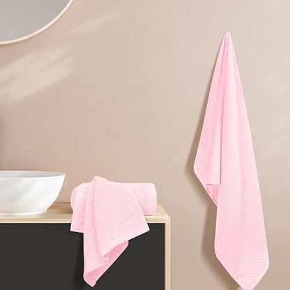 MyOwn Ultra Soft 3 Pack Cotton Towel Set, Contains a Bath Towels 28x55 inch, a Hand Towels 16x24 inch & a Wash Coths 12x12 inch, Ideal Everyday use, Compact & Lightweight - Pink