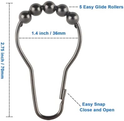 Shower Curtain Hooks Rings, Rustproof Metal Shower Curtain Rings for Bathroom Shower Rods Curtains - Set of 12, Black Nickel