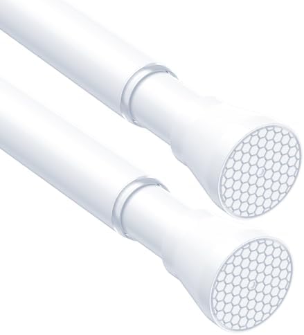 2PCS White Tension Rods for Windows 28 to 48 Inch,No Slip Tension Curtain Rod Adjustable Curtain Rods Spring Curtains Rod No Drill Spring Loaded Curtains Rods for Closet, Window, Doorway
