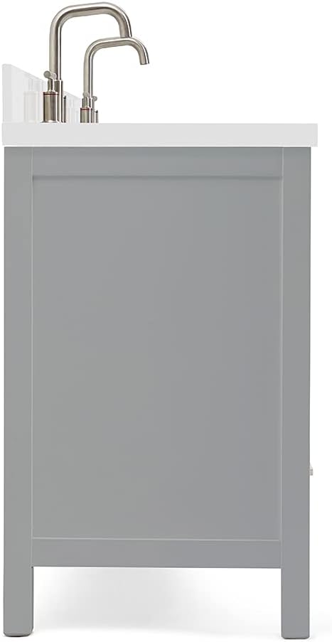 ARIEL Cambridge 72-inch Bathroom Vanity with Sink,Solid Wood, 1.5-inch Pure White Quartz Countertop & Backsplash, Double Rectangular Porcelain Sink, 4 Soft Closing Doors, 6 Dovetail Drawers, Grey