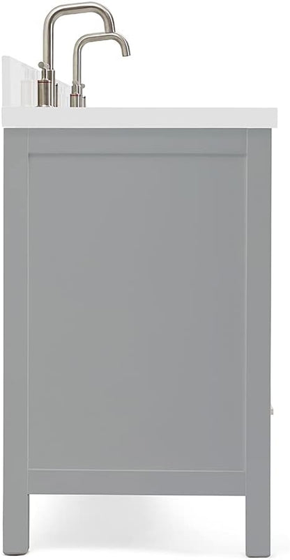 ARIEL Cambridge 72-inch Bathroom Vanity with Sink,Solid Wood, 1.5-inch Pure White Quartz Countertop & Backsplash, Double Rectangular Porcelain Sink, 4 Soft Closing Doors, 6 Dovetail Drawers, Grey