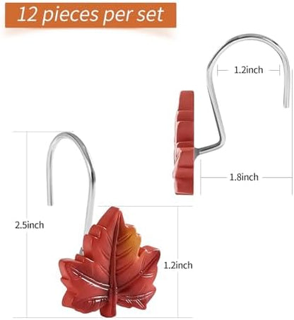 Red Plant Leaf Shower Curtain Hooks,Eucalyptus Bathroom Decor,12PCS
