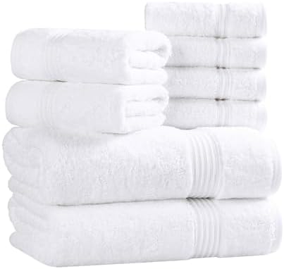 Superior Egyptian Cotton 8-Piece Towel Set, Assorted Towels for Home Bathroom, Guest Bath Decor Essentials, Includes 2 Bath, 4 Hand, 2 Face Towels/Washcloths, Quick Dry, Absorbent, White