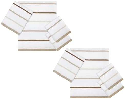 IZOD – Washcloths, Plush Ringspun Cotton Blend Towels with Absorbent Terry & Durable Hem, Striped Bathroom Towels, Set of 4 (Sandbar Linen)