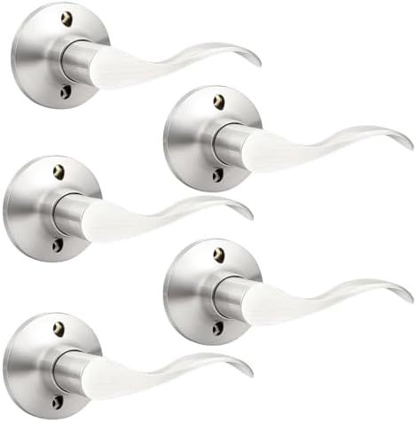 GOBEKOR 5 Pack Dummy Door Levers Brushed Nickel Right-Handed Door Handle Single Side Non-Turning Door Handle for Pantry Wave Dummy Levers
