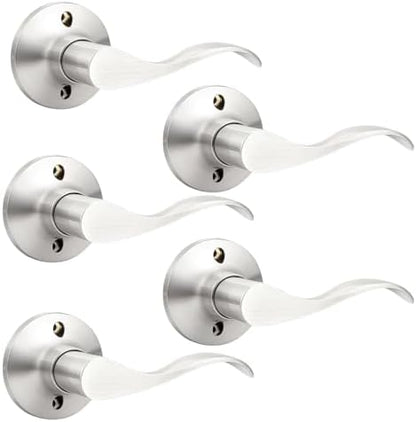 GOBEKOR 5 Pack Dummy Door Levers Brushed Nickel Right-Handed Door Handle Single Side Non-Turning Door Handle for Pantry Wave Dummy Levers