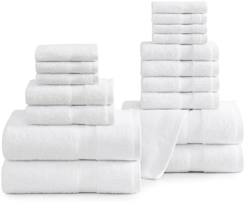 LANE LINEN Bath Towel Set 100% Cotton 18 Piece Soft Absorbent - White