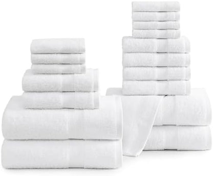 LANE LINEN Bath Towel Set 100% Cotton 18 Piece Soft Absorbent - White