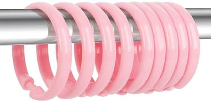 Pink Shower Curtain Hooks - 12 Pcs Circular Plastic Shower Curtain Rings for Bathroom - O Shaped Light Pink Shower Hooks Rings for Shower Curtain Rod