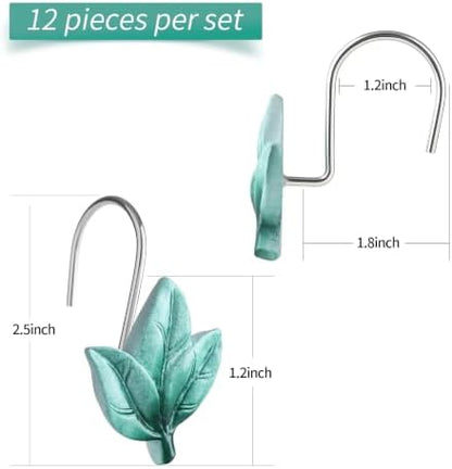 Teal Plant Leaf Shower Curtain Hooks,Eucalyptus Bathroom Decor,12PCS