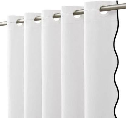 Furlinic No Hook Scalloped White Shower Curtain Linen Waterproof Boho 48x75
