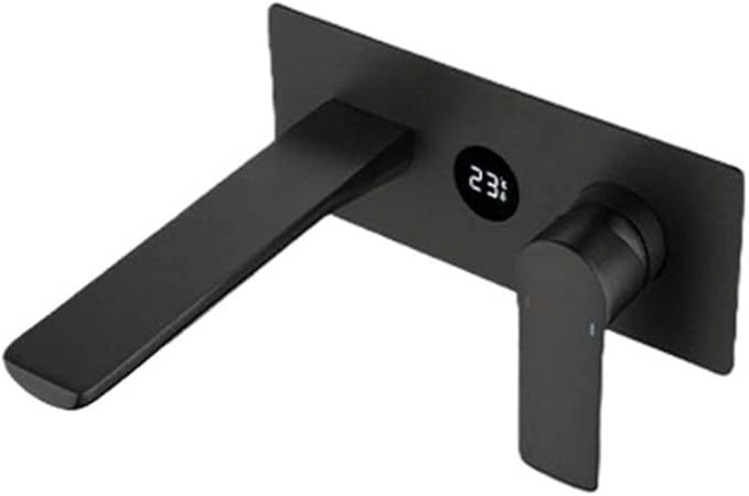 Faucet Concealed Digital Display Faucet Copper Gun Gray Wall-Mounted Countertop, Washbasin Cold and Hot Water Faucet(Matte Black) Faucet