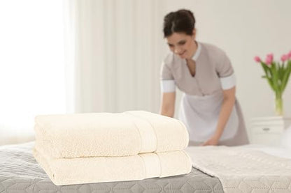 GLAMBURG 700 GSM Premium Cotton 2-Pack Oversized Extra Large Bath Sheet Set - 100% Combed Cotton - 2 Bath Sheets 35x70 - Luxury Hotel & Spa Quality - Durable Ultra Soft Highly Absorbent - Ivory