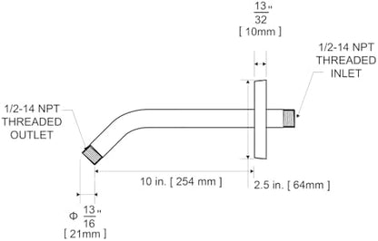 OFFO Shower Arm with Flange, 10 in Brushed Nickel Wall Mount Replacement Angle Shower Head Arm Wall-Mounted For Fixed Shower Head & Handheld Showerhead