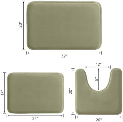 HUXMEYSON 3-Piece Memory Foam Bathroom Rug Set, Olive Green